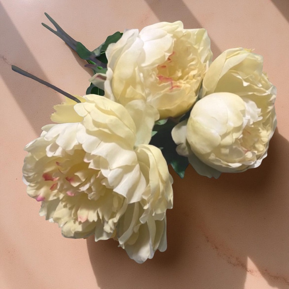 3 Light Yellow Peony Artificial Floral Stems